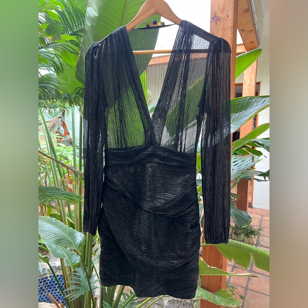 Maje Black Metallic Sheer Dress